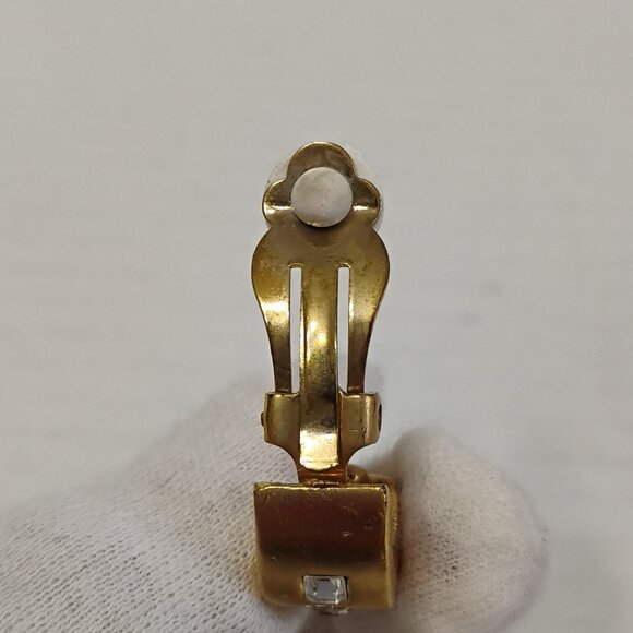 Gently Worn Gold Tone Clip-On Earrings with Rhinestone Accents – Small Size - Picture 12 of 13